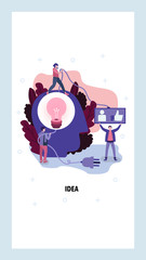 Creative idea concept. Light bulb with power plug in human head. Vector web site design template. Landing page website concept illustration