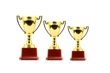 Trophy and medal closeup by ranking 123 on white background