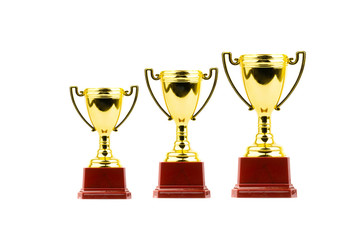 Trophy and medal closeup by ranking 123 on white background