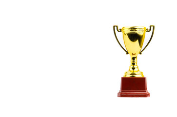 Trophy and medal closeup on white background