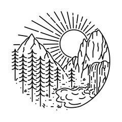 Camp Hike nature Wild Line Graphic Illustration Vector Art T-shirt Design