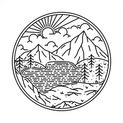 Camp Hike nature Wild Line Graphic Illustration Vector Art T-shirt Design
