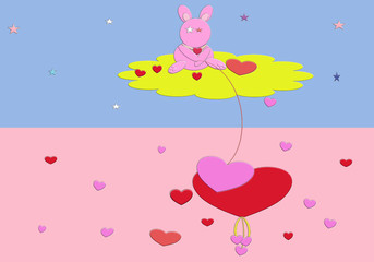 abstract background with hearts card valentine Cute cartoon white rabbits holding love hearts. Happy Valentine's day vector illustrations