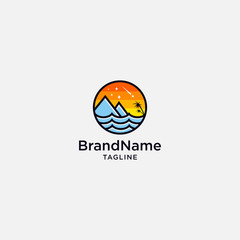 Mountain sunset beach logo concept. vector icon palm illustration
