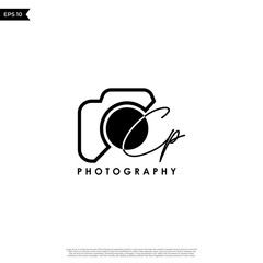 Initial Letter CP with camera. Logo photography simple luxury vector.