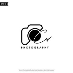 Initial Letter CW with camera. Logo photography simple luxury vector.