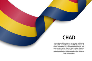 Waving ribbon or banner with flag Chad