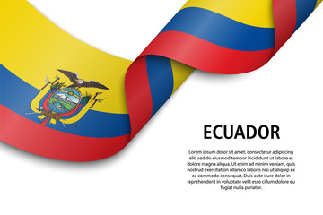 Waving ribbon or banner with flag ecuador
