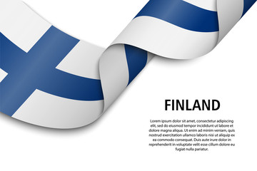 Waving ribbon or banner with flag finland