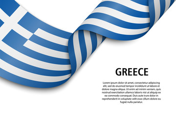 Waving ribbon or banner with flag Greece