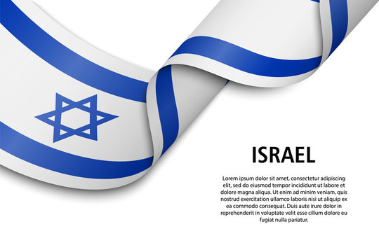 Waving ribbon or banner with flag Israel