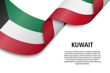 Waving ribbon or banner with flag kuwait