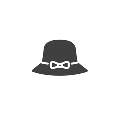 Ladies hat vector icon. filled flat sign for mobile concept and web design. Womens elegant hat with bow glyph icon. Symbol, logo illustration. Vector graphics