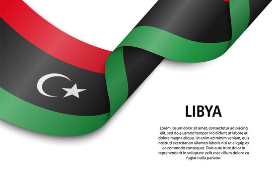 Waving ribbon or banner with flag libya