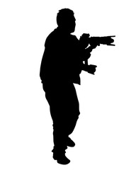 Man with a camera on street. Isolated silhouettes of people on white background