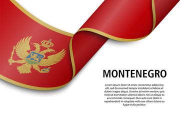 Waving ribbon or banner with flag montenegro