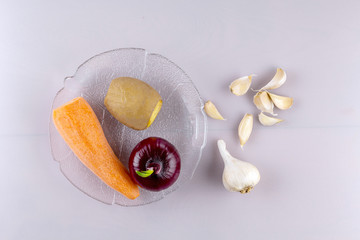 Food ingredients for cooking vegetarian salads in the chef's kitchen.