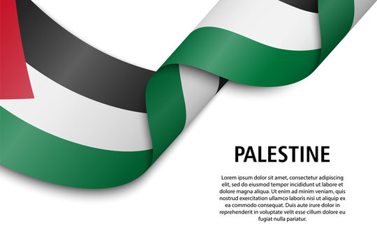 Waving ribbon or banner with flag palestine