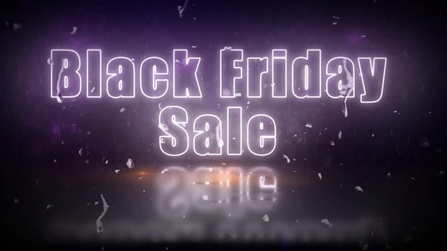 "Black Friday Sale" neon lights sign revealed through a storm with flickering lights