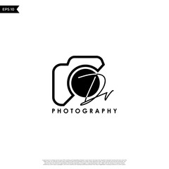 Initial Letter DV with camera. Logo photography simple luxury vector.