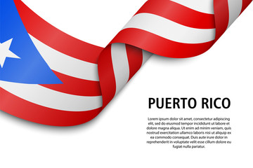 Waving ribbon or banner with flag Puerto Rico