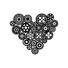 Gears design over white background vector illustration. Black heart of gears, mechanisms.