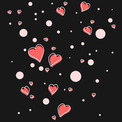 pink hearts with a white outline and additional elements with circles on a black background