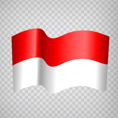 3D Realistic waving Flag of Indonesia on transparent background.  National Flag  Republic of Indonesia for your web site design, app, UI. Asia. EPS10.