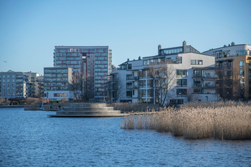 The Lake area Hammarby Sjöstad between the districts Södermalm, Hammarby and Sickla in Nacka....