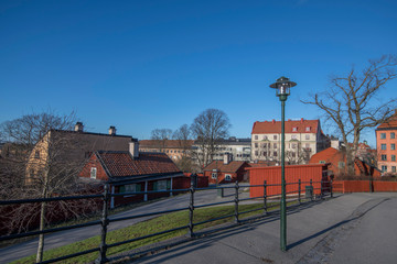 Old houses in the parish of Katarina in the district of S&ouml;dermalm a sunny winter afternoon.