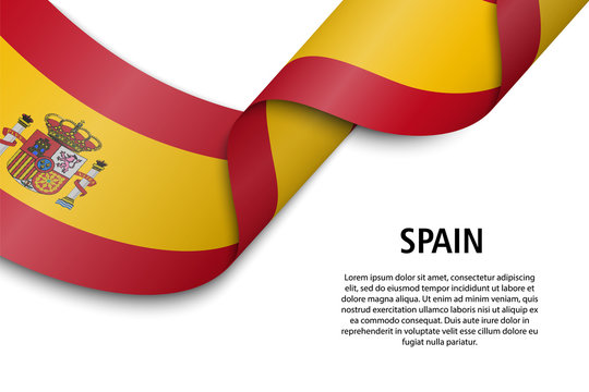 Waving Ribbon Or Banner With Flag Spain