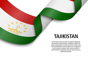 Waving ribbon or banner with flag Tajikistan