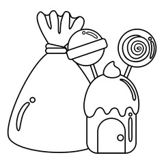 cupcake house delicious with lollipops and candy vector illustration design