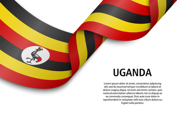 Waving ribbon or banner with flag Uganda