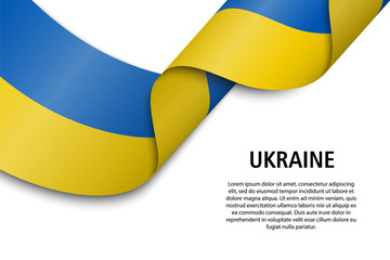 Waving ribbon or banner with flag Ukraine