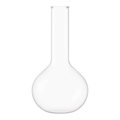 Transparent glass laboratory flask. Flask filled with liquid on a white background. 3D rendering.