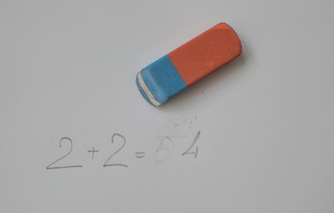 Eraser and pencil on paper background