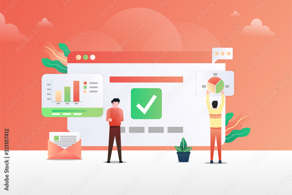 Poster data analysis vector illustration concept. man in front of the big screen for data analysis. suitabl