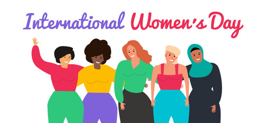 8 march happy international women's day group on women vector illustration 