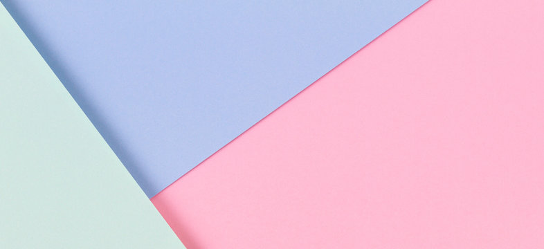 Abstract colored paper texture background. Minimal geometric shapes and lines in pastel pink, light blue and green colours