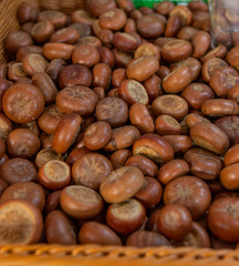 dry nuts of edible chestnuts as a background