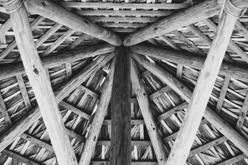 black and white close up of a Mexican "Palapa" hut ceiling