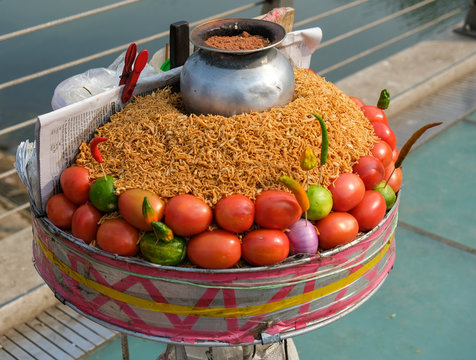 Roadside Snacks Stall Selling Chanachur In Dhaka, Bangladesh 