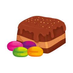 delicious brownie chocolate with candies vector illustration design