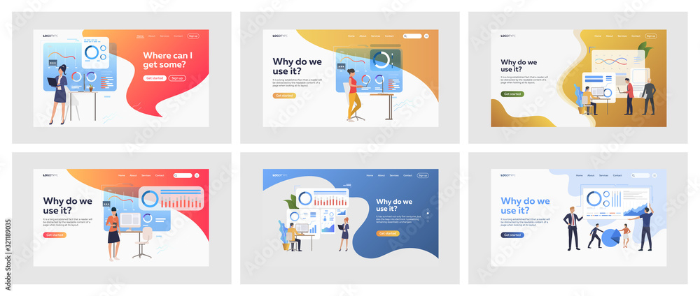 Aufkleber set of people creating infographics for presentation. flat vector illustrations of managers analyzin