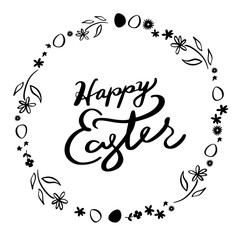 ハッピーイースターの文字と花輪