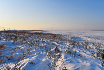 Fototapeta na wymiar Notsuke Peninsula in winter
