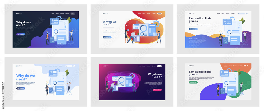 Aufkleber set of marketing specialists analyzing statistics. flat vector illustrations of employees developing