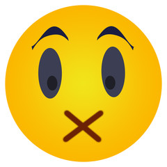 Icon with face expression and closed mouth, silence and no talking. Illustration for social networks and chat.