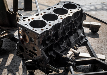 Large truck coats at the engine repair shop.